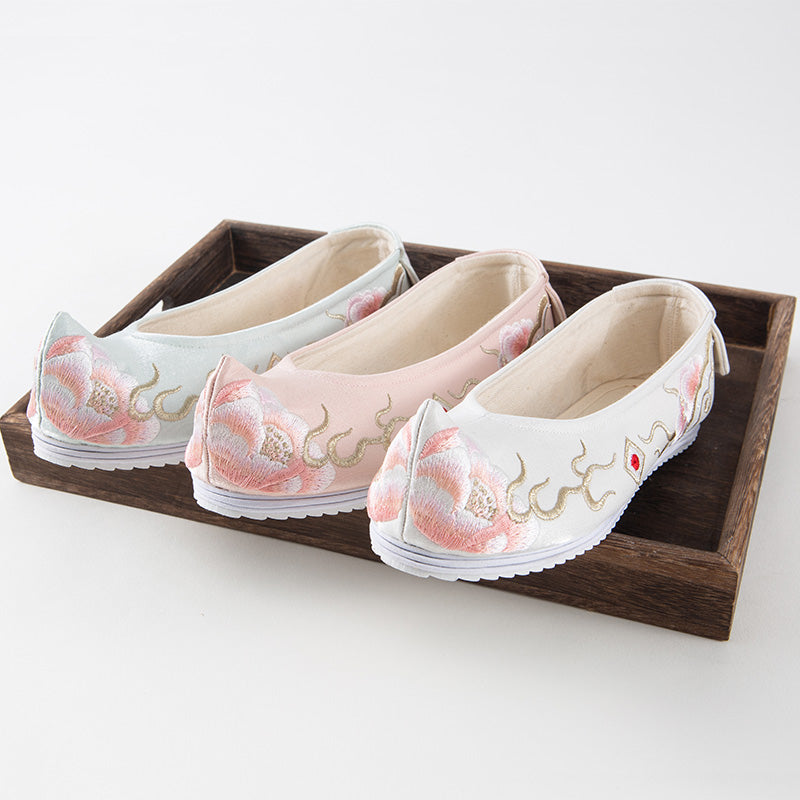 &quot;Peony 芍药&quot; Embroidered Heeled Bow Shoes - CHINASQUAD