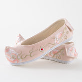 "Peony 芍药" Embroidered Heeled Bow Shoes - CHINASQUAD