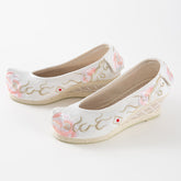 "Peony 芍药" Embroidered Heeled Bow Shoes - CHINASQUAD