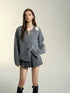 Gray & White Double-Breasted Zip-Up Cardigan - CHINASQUAD