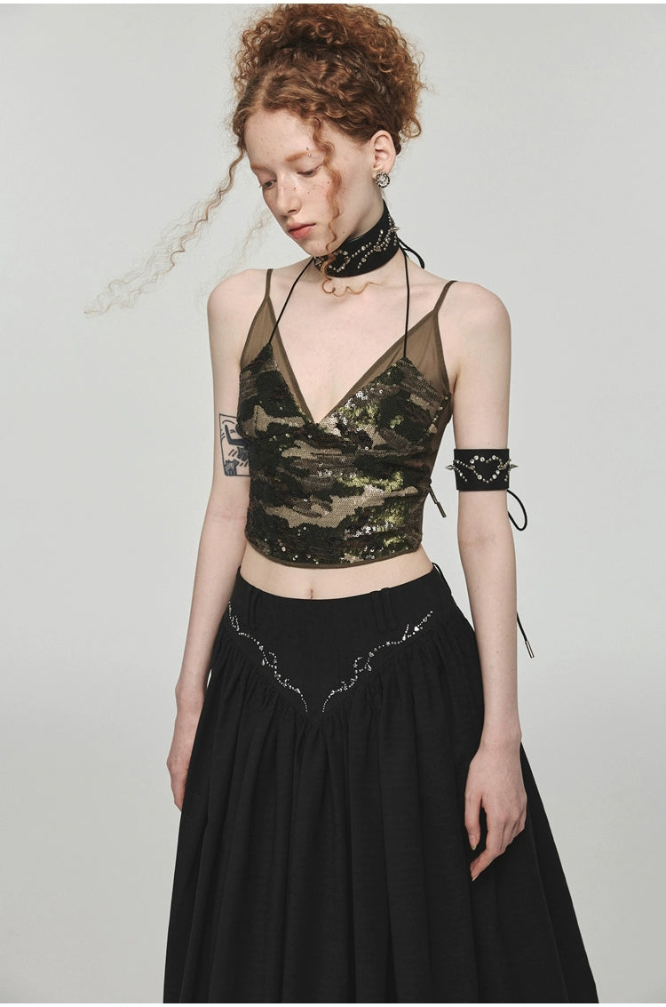 Camouflage 2-in-1 Halter Mesh Camisole - CHINASQUAD