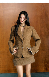 Woolen Shoulder-padded Blazer & Skirt Set - CHINASQUAD