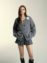 Gray & White Double-Breasted Zip-Up Cardigan - CHINASQUAD