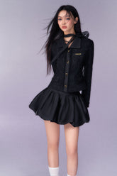 (Final Sale) Black Bouclé Blazer & Bubble Skirt Set - CHINASQUAD