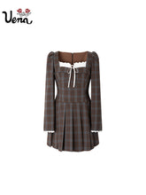 Plaid Square Neck Pleated Dress - CHINASQUAD