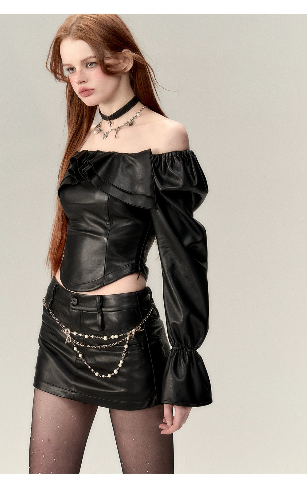 Black A-Line Leather Mini Skirt - CHINASQUAD