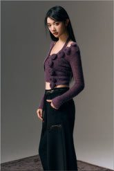 Gray & Purple Rose Wool Knitted Sweater & Vest Set - CHINASQUAD