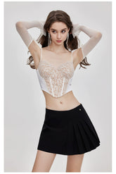 Black & White Lace Stitching Tank Top - CHINASQUAD