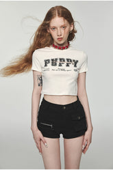 Distressed Letter Slim Crop Top - CHINASQUAD