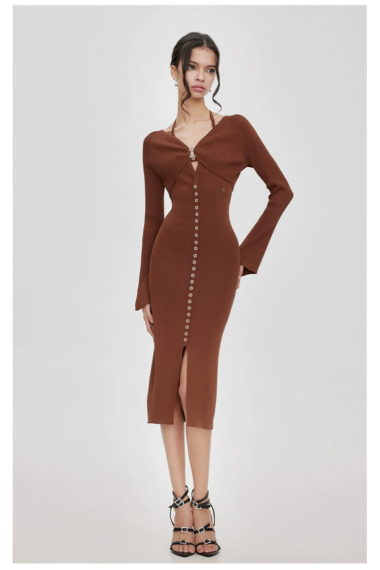 Knitted V-neck Mini Dress &amp; Cardigan Set - CHINASQUAD