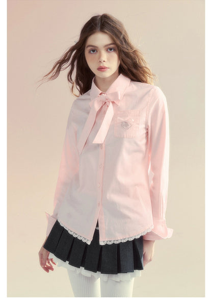 Pink &amp; Blue Embroidered Lace Shirt - CHINASQUAD