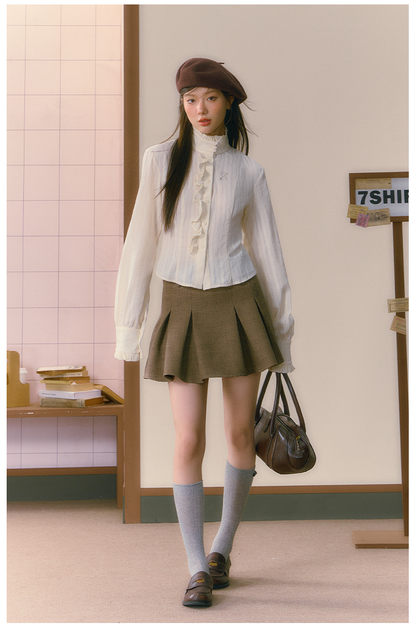 Khaki Three-Piece Merad High-End Suit Jacket &amp; Pleated Skirt Set - CHINASQUAD