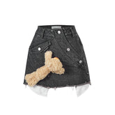 Bear Curved Denim Skirt - CHINASQUAD