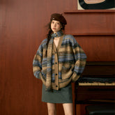 Striped Knit Cardigan & Scarf Set - CHINASQUAD