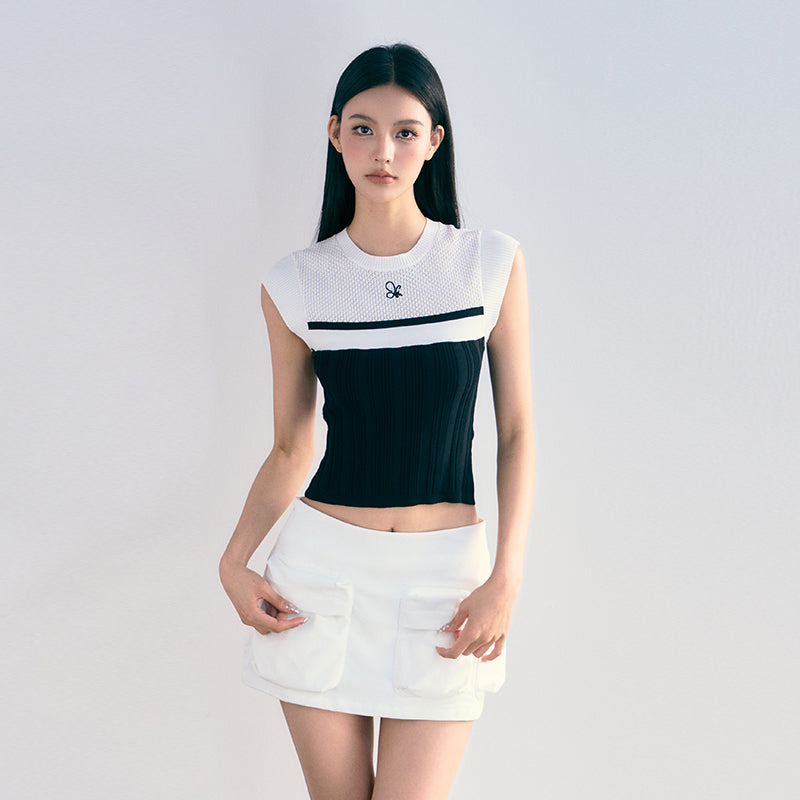 Embroidered Sleeveless Knitted T-Shirt - CHINASQUAD