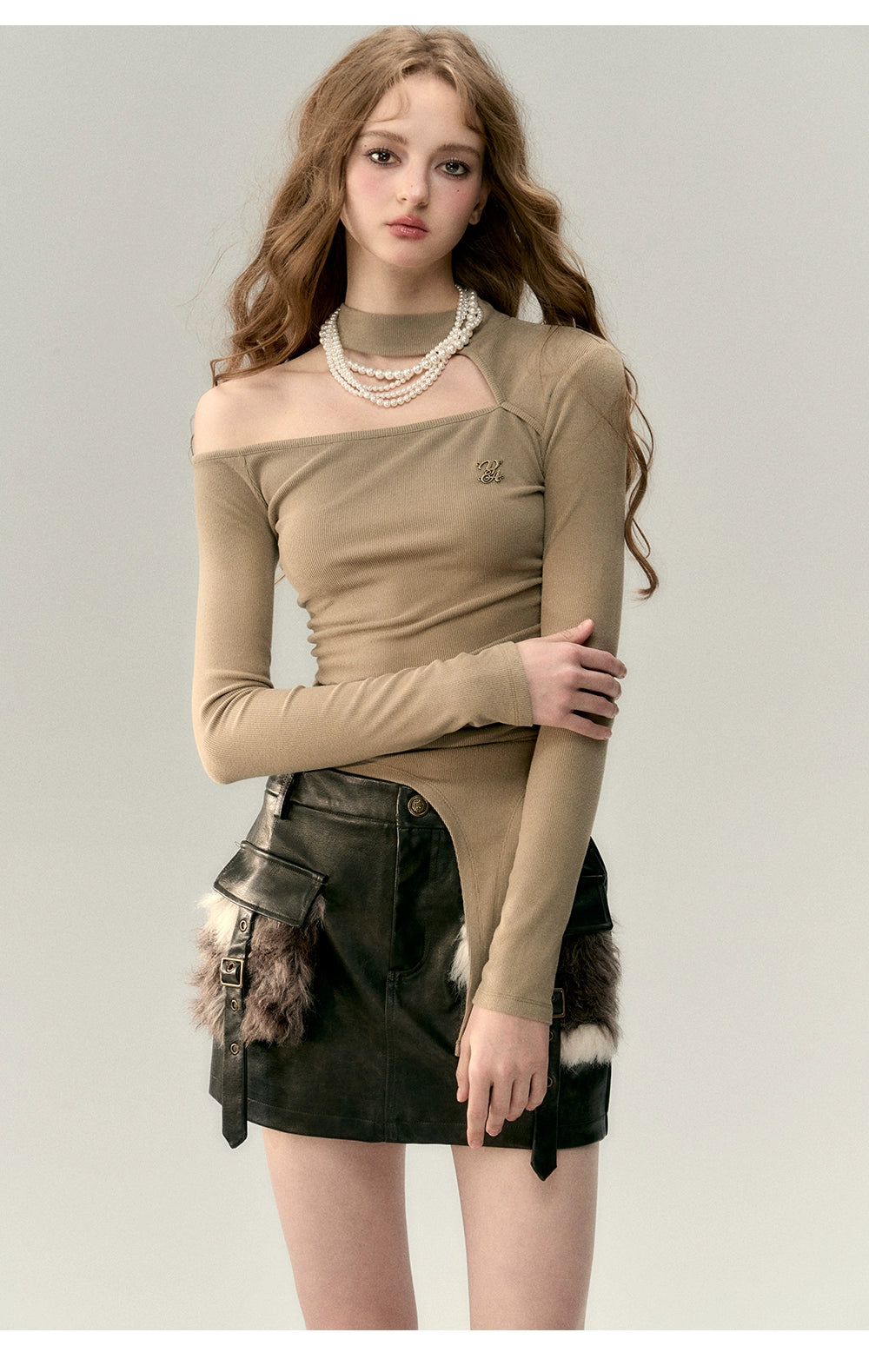 Tricolor Hollow Out  Long Sleeve Blouse - CHINASQUAD