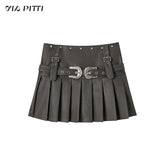 Brown Metallic Belt & Pleated Skirt - CHINASQUAD