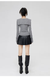 Square Neck Lurex Knit Sweater - CHINASQUAD