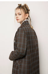 Padded Shoulders Plaid Blazer - CHINASQUAD