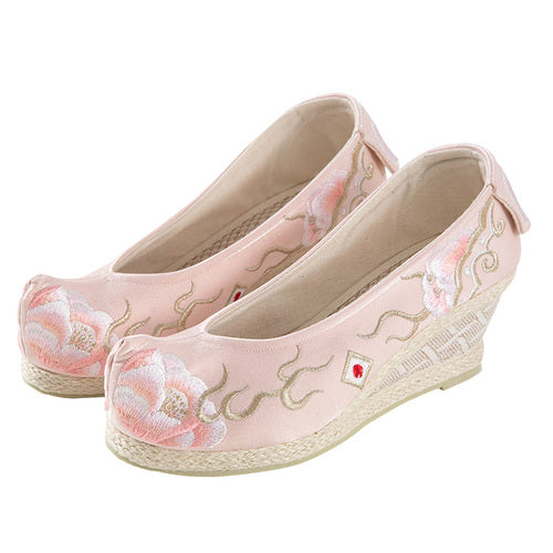 &quot;Peony 芍药&quot; Embroidered Heeled Bow Shoes - CHINASQUAD