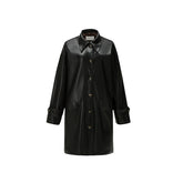 Black Trench Coat Leather Jacket - CHINASQUAD