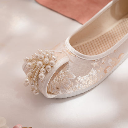 &quot;Graceful&quot; Ming Dynasty Floral Embroidery Flat Shoes - CHINASQUAD