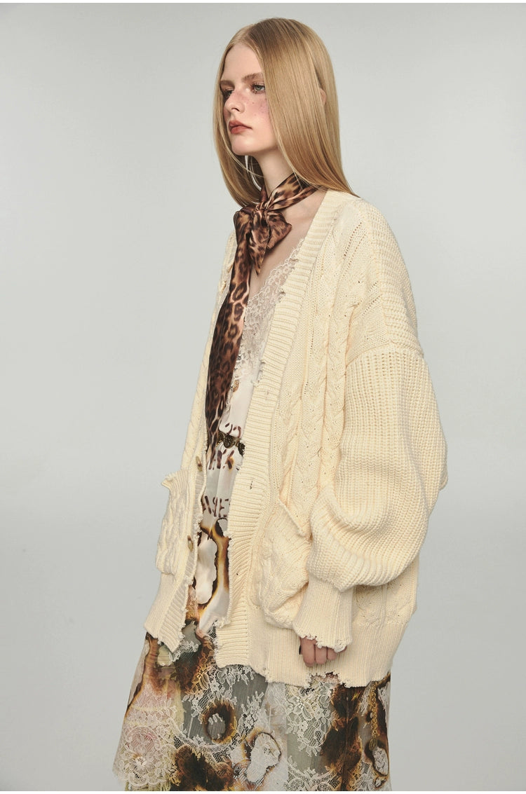 Wool Oversized Knit Cardigan - CHINASQUAD