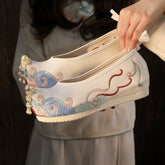 "Sea wave" Embroidered Pointed Toes Floral Hanfu Shoes - CHINASQUAD