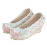 "Peony 芍药" Embroidered Heeled Bow Shoes - CHINASQUAD