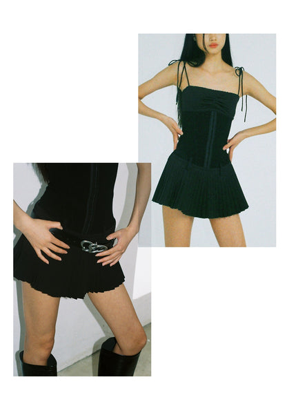 Pleated Spliced Mini Dress - CHINASQUAD