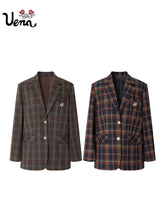 Padded Shoulders Plaid Blazer - CHINASQUAD