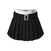 Vintage Polo Collar Top & Black Pleated Skirt Set - CHINASQUAD