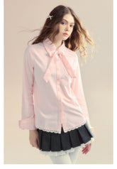 Pink & Blue Embroidered Lace Shirt - CHINASQUAD