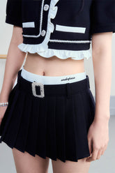 Vintage Polo Collar Top & Black Pleated Skirt Set - CHINASQUAD