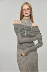 One-Shoulder Sheer Knit Blouse - CHINASQUAD