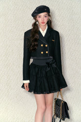 High-waisted Jacket Flared Skirt Set - CHINASQUAD