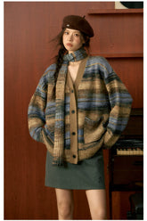 Striped Knit Cardigan & Scarf Set - CHINASQUAD