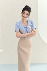 Blue Striped Shirt & Midi Skirt Set - CHINASQUAD