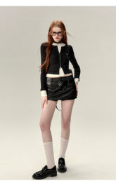 Black A-Line Leather Mini Skirt - CHINASQUAD