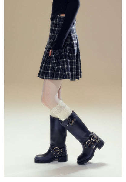 Black Plaid A-line Wool Skirt - CHINASQUAD