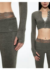 Crewneck Short Cardigan & Flared Pants Set - CHINASQUAD