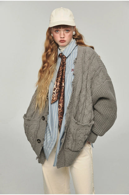 Wool Oversized Knit Cardigan - CHINASQUAD