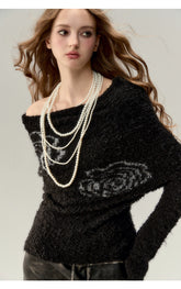 Black & Khaki Off-shoulder Wool Knitted Sweater - CHINASQUAD