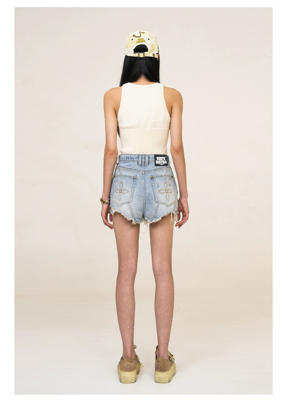 Blue Denim Frayed Distressed Shorts - CHINASQUAD