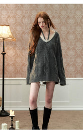 Apricot & Gray Lace Halterneck Sweater - CHINASQUAD