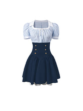 College Striped Shirt & Navy High Waist Skirt Set - CHINASQUAD