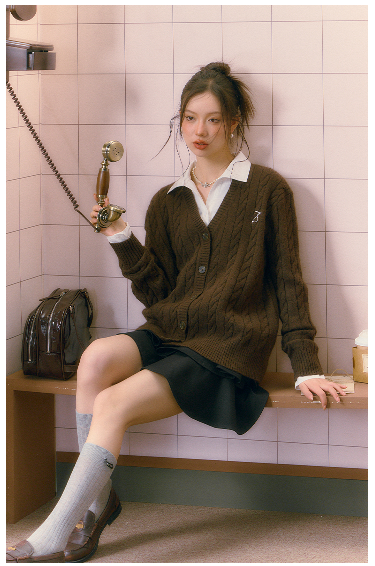 Gray &amp; Brown College Style Knitted Cardigan - CHINASQUAD