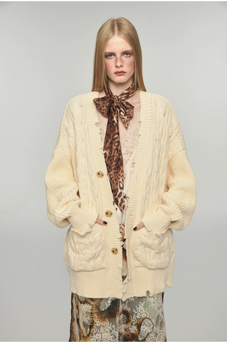 Wool Oversized Knit Cardigan - CHINASQUAD