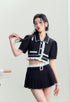 Vintage Polo Collar Top & Black Pleated Skirt Set - CHINASQUAD