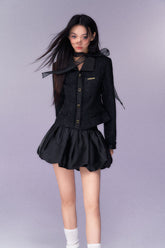 (Final Sale) Black Bouclé Blazer & Bubble Skirt Set - CHINASQUAD